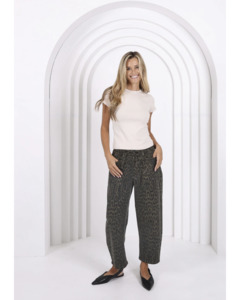 Monaco Jeans Leo Barrel Jeans - Khaki Leopard