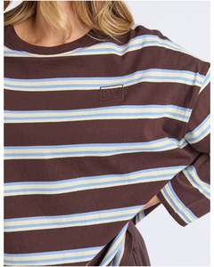 Foxwood Harper Long Sleeve Tee - Coffee Multi Stripe