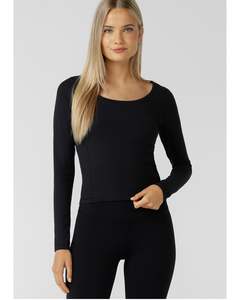 Hoodies Crews: Lorna Jane Train Warmer Long Sleeve Rib Top - Black