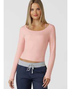 Lorna Jane Train Warmer Long Sleeve Rib Top - Pale Peony