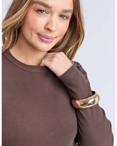 Foxwood Scoop Long Sleeve Rib - Coffee