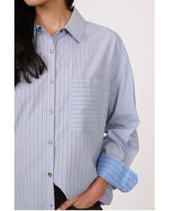 Tee Shirts: Marlow Benton Boyfriend Shirt - Blue Stripe