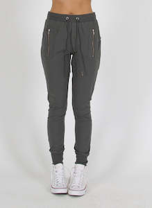 Womens Pants Denim: Escape Trackies Charcoal/Silver