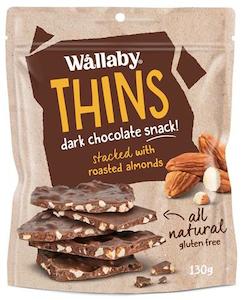 Wallaby Thins Dark Chocolate Roast Almond