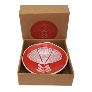 Homewares: White Pohutukawa Lace on Red 7cm Bowl