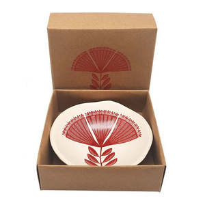 Homewares: Red Pohutukawa Lace on White 7cm Bowl