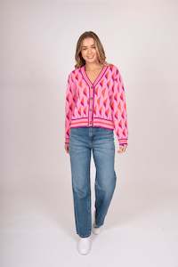 Bella: Bella - Jacquard Vee Neck Cardigan FB5402
