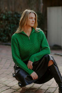 Fields Knitwear: Fields - Aran Honeycomb Quarter Zipper FK6032