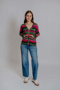 Cardigans: Bella - Multi Stripe Relaxed Cardigan FB6405