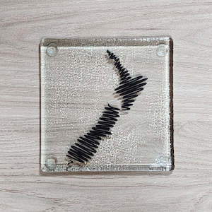 Glass Giftware: NZ Made Glass Coaster Squiggle Map - Single in display box