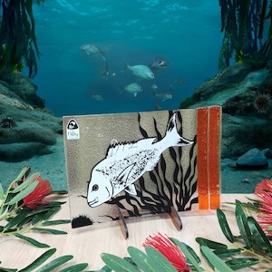 NZ Made Glass Platter/Plate - Native Snapper/Kina - Blk/Wht/Orange w/stand