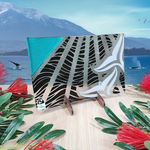 Medium Rectangles: NZ Made Glass Platter/Plate Whale Tail - Blk/Teal w/stand
