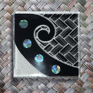 NZ Made Glass Paua Coaster Koru Kete - Single in display box