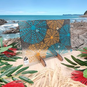 Contemporary Range: NZ Made Glass Platter/Plate Kina - Teal/Terracotta w/stand