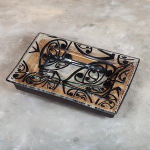 Legacy Series: NZ Made Glass Rimu Soap/Jewelry Dish Kowhaiwhai - Blk