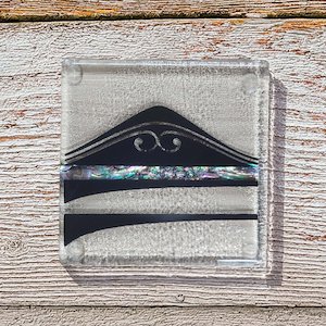 Legacy Series: NZ Made Glass Coasters Paua Te Maunga - Blk - 4Pk w/stand