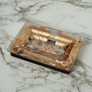 NZ Made Glass Rimu Soap/Jewelry Dish Wild Flowers - Copper