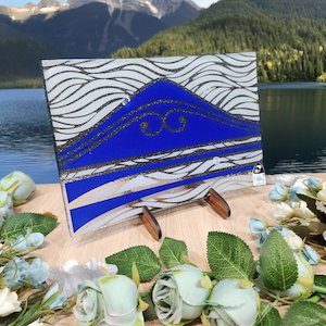 NZ Made Glass Platter/Plate Te Maunga - Blue/White w/stand