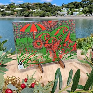 NZ Made Glass Platter/Plate Kiwi Summer - Green/Red w/stand