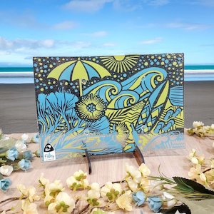 NZ Made Glass Platter/Plate Kiwi Summer - Blue/Yellow w/stand