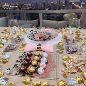 NZ Made Glass Tableware Set Koi Balance - Pink/Blk - 6pc