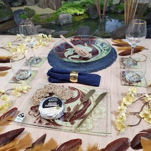 NZ Made Glass Tableware Set Koi Balance - Brown/Lemon - 6pc