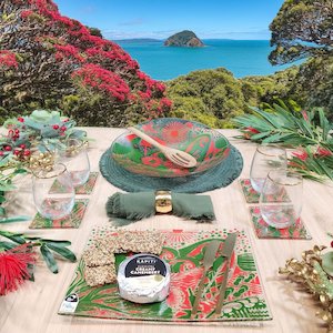 Wedding Gifts: NZ Made Glass Tableware Set Kiwi Summer - Green/Red - 6pc