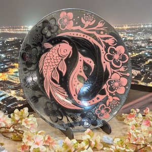 Glass Bowls: NZ Made Glass Bowl Koi Balance 310mm - Pink/Blk w/stand