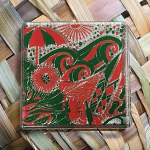 Coasters: NZ Made Glass Coasters Kiwi Summer - Green/Red - 4Pk w/stand