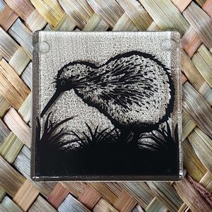 Coasters: NZ Made Glass Coaster Kiwi - Single in display box