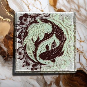 Coasters: NZ Made Glass Coaster Koi Balance - Brown/Lemon - Single in display box