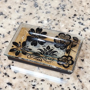 NZ Made Glass Rimu Soap/Jewelry Dish Wild Flowers - Blk
