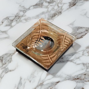 NZ Made Glass Rimu Candle/Ring Dish Ferns - Copper