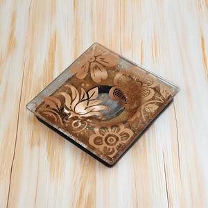NZ Made Glass Rimu Candle/Ring Dish Wild Flowers - Copper