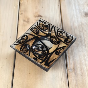 NZ Made Glass Rimu Candle/Ring Dish Kowhaiwhai - Blk
