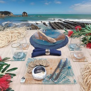 NZ Made Glass Tableware Set Kina - Teal/Terracotta - 6pc