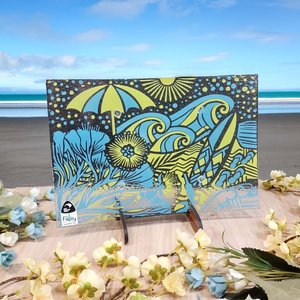 Kiwi Summer: NZ Made Glass Platter/Plate Kiwi Summer - Blue/Yellow w/stand