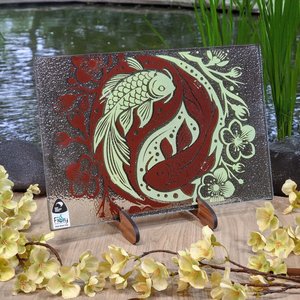 NZ Made Glass Platter/Plate Koi Balance - Brown/Lemon w/stand