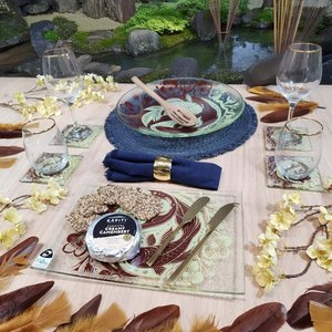 NZ Made Glass Tableware Set Koi Balance - Brown/Lemon - 6pc