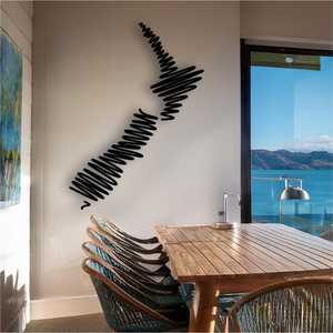 Wall Art: NZ Squiggle Map Wall Art Satin Black