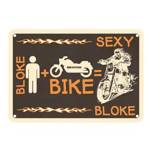 Oxford Garage Metal Sign: "Bloke Man + Bike = Sexy Bloke"