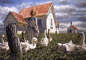 Print: "Geese and Schoolhouse" - Paul Coney