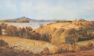 Print: "Rangitoto from Parnell", 1860 - John Barr Clarke Hoyte