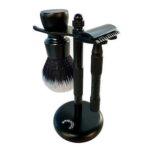 Yaqi 3-piece Shave Set with Safety Razor, Synthetic Shaving Brush & Stand (Black)