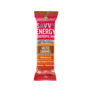 PRE-ORDER AVAILABLE ON SUBSCRIPTION SAVVY Energy+ Nootropic Bars (Salted Caramel)