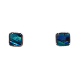 Earrings: Paua Bezel Small Square Stud Earrings