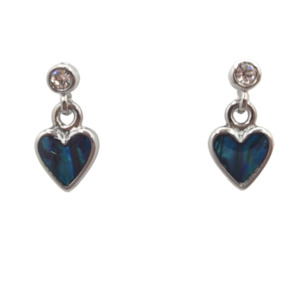 Paua Bezel Heart Drop Diamante Stud Earrings