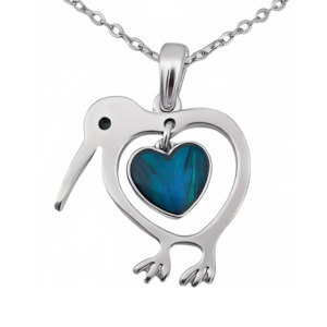 Necklaces: Paua Kiwi Heart Chain Pendant Necklace