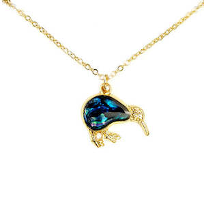 Paua Medium Classic Kiwi Pendant Necklace Gold Colour