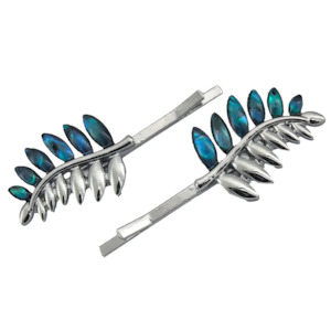 Hair Accessories: Paua Silver Fern Hair Pins